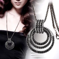 leeker vintage hollow big round circle pendants and necklaces black cubic zirconia necklace for women neck chain punk 017 lk6