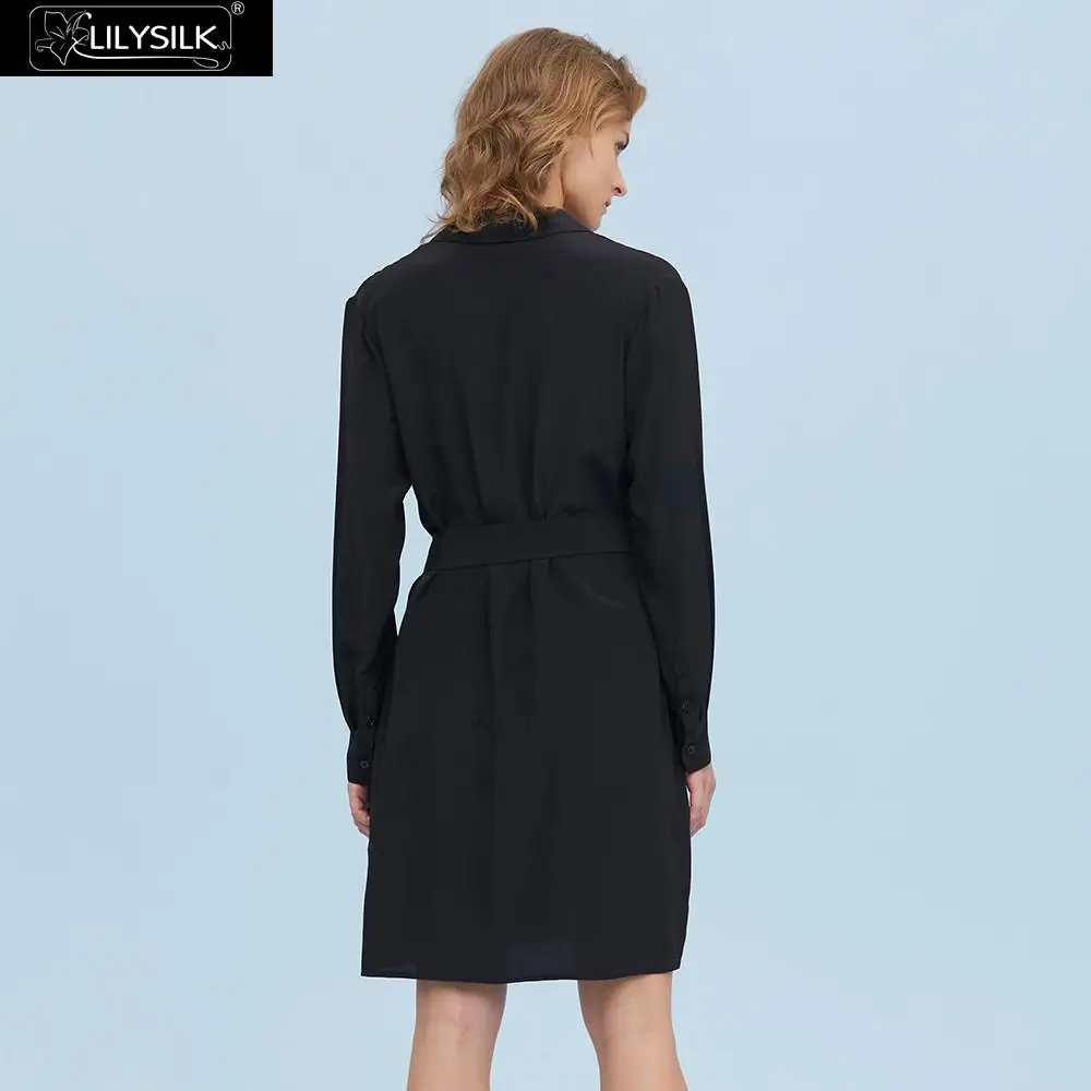 LilySilk шелковое платье-рубашка с отложным воротником и поясом для женщин новинка
