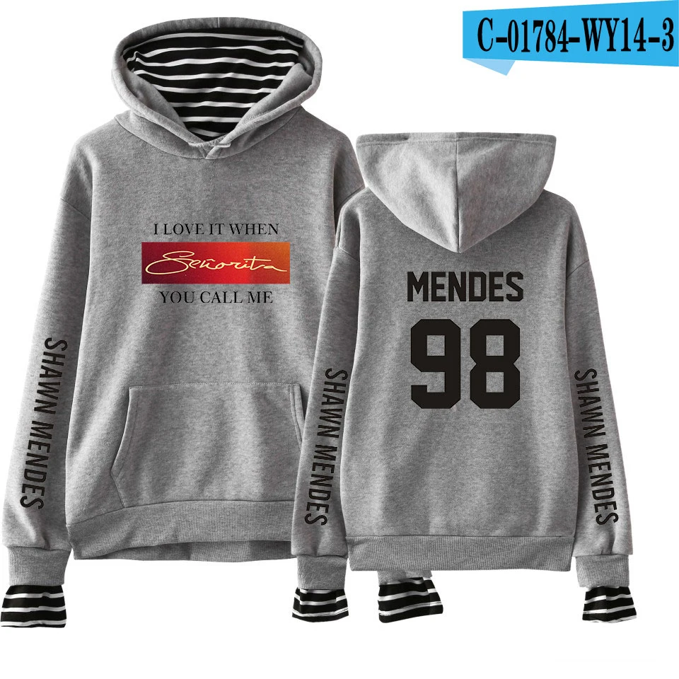 New shawn mendes Fake Two Pieces Hoodies Men/Women Autumn Winter Fashion Casual Sweatshirt Shawn Mendes Hip Hop Hoodie - Цвет: gray