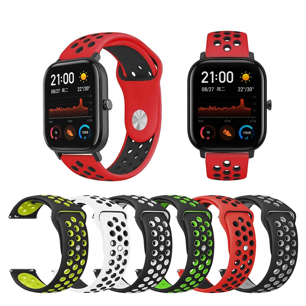 20 мм силиконовый сменный дышащий ремешок для часов xiaomi Huami ремешок Amazfit GTS/GTR 42 мм/Bip спортивные Ремешки для наручных часов