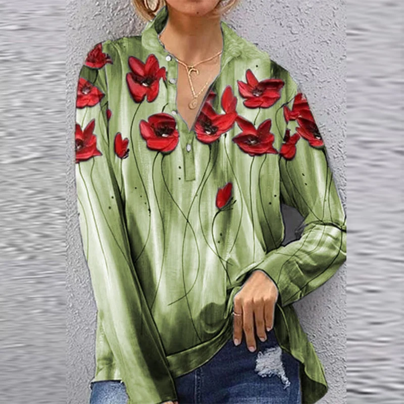 

Женская блузка с цветочным принтом, элегантная приталенная блузка с воротником-стойкой и длинным рукавом, в винтажном стиле, весна-лето 2022
