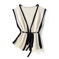 shuchan fashion design 100 cashmere sweaters vest for women sleeveless v neck belt women winter sweater clothes tank top