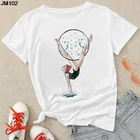 Женская модная белая футболка в стиле Харадзюку с принтом балерины, кавайная футболка с рисунком гимнастических танцев, летний топ