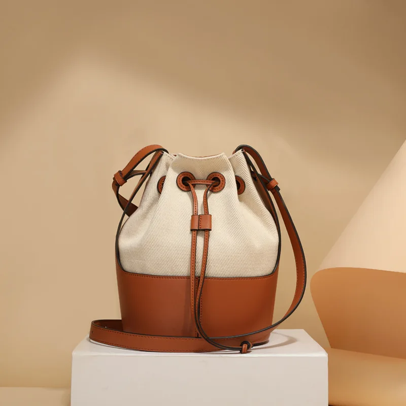 

Роскошная брендовая дизайнерская женская кожаная сумка-мешок, модная женская сумка-мессенджер на шнурке через плечо, Холщовая Сумка-мешок