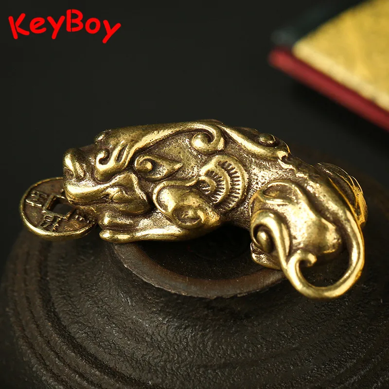 Большие размеры медные винтажные брелки для ключей Lucky Beast Pi Xiu металлические