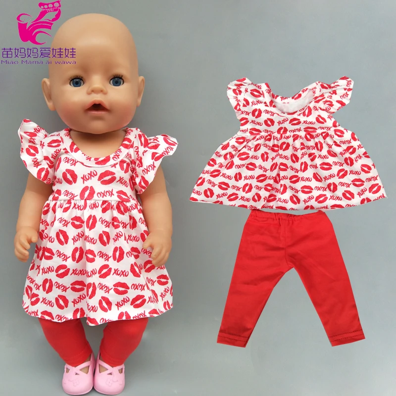 

43cm baby doll clothes red shirt dress with legging children gift 18 inch girl doll clothes pants