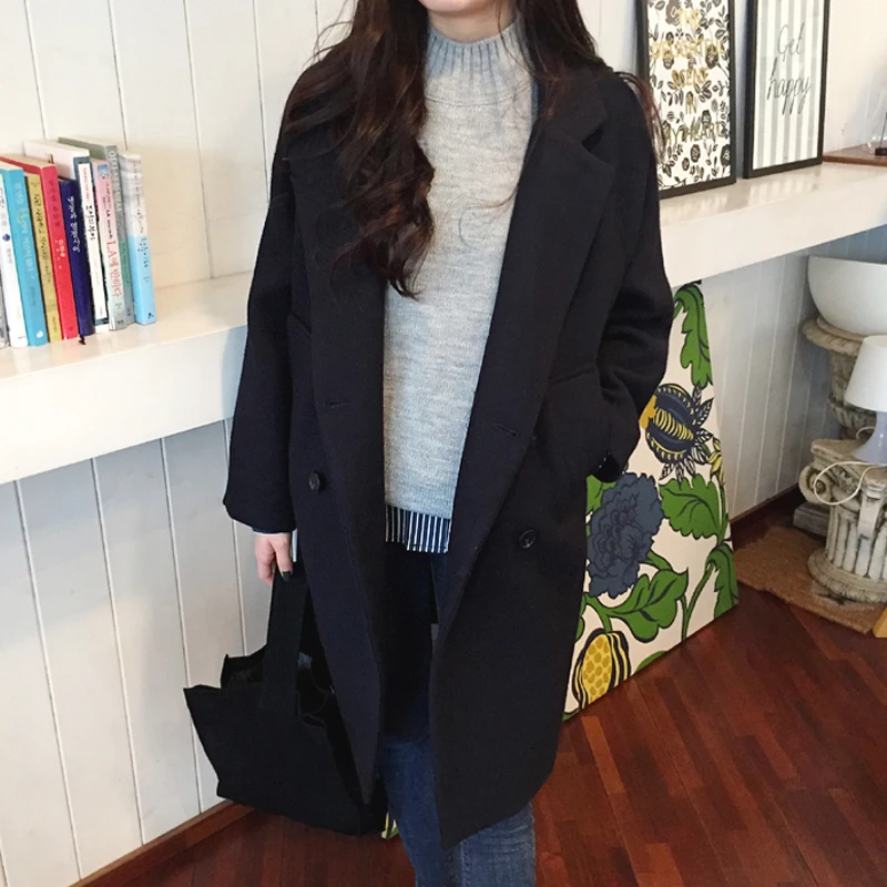 

coat women's middle and long style 2020 autumn / winter new Korean Hepburn style versatile black woolen coat thickened