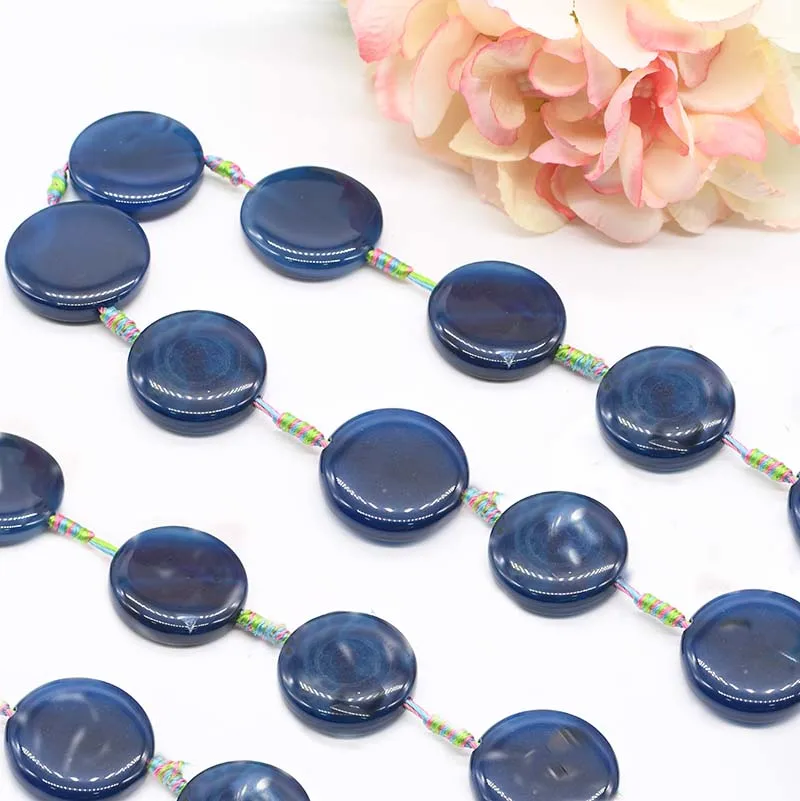 

2strands/lot 30mm Natural smooth Coin Bead blue Agates beads For DIY Necklace Bracelet Jewelry Making 15" Free Shipping
