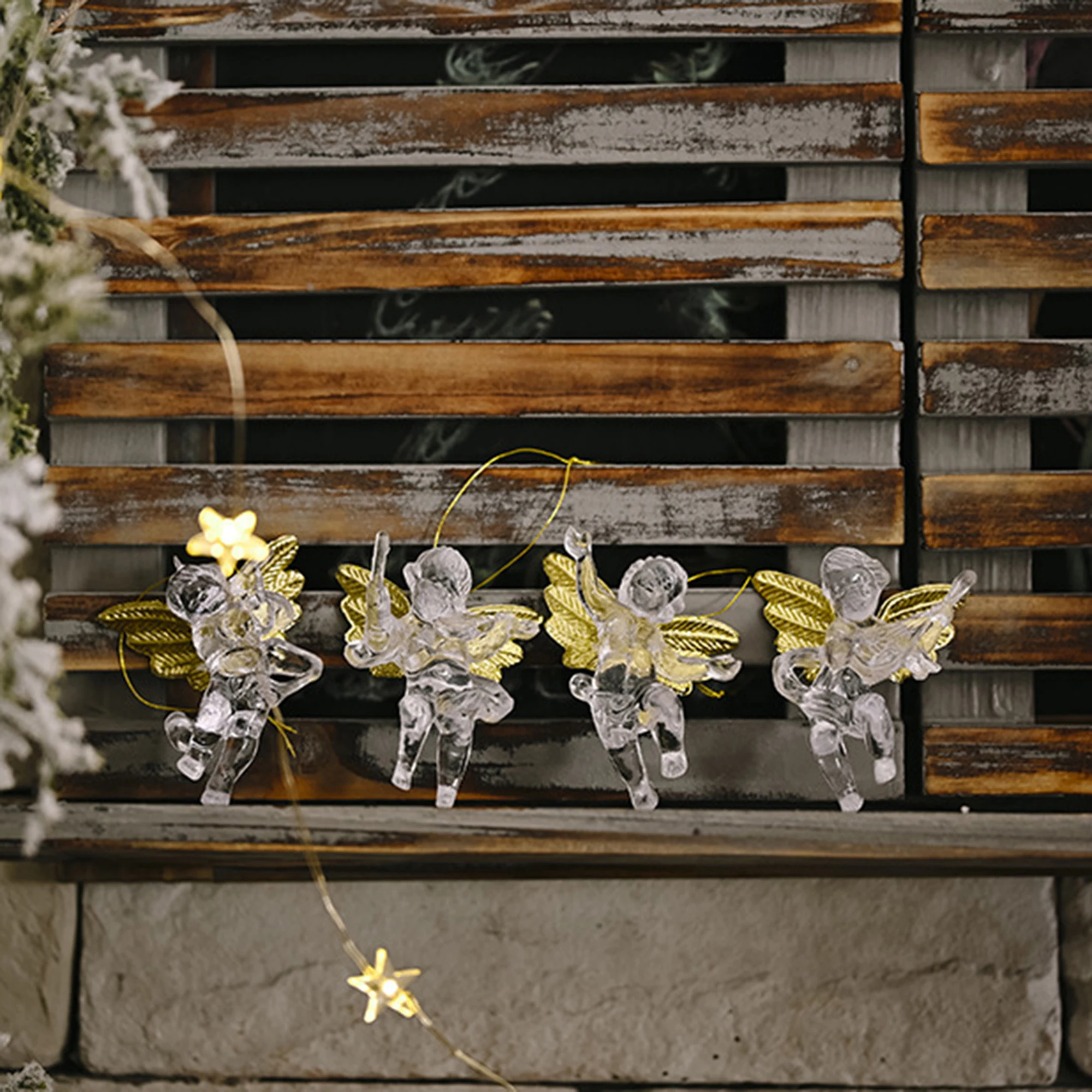 

4 PCS Christmas Transparent Angel Pendant Mini Acrylic Angel Hanging Ornaments Xmas Tree Drop Ornament Window Decorative Crafts