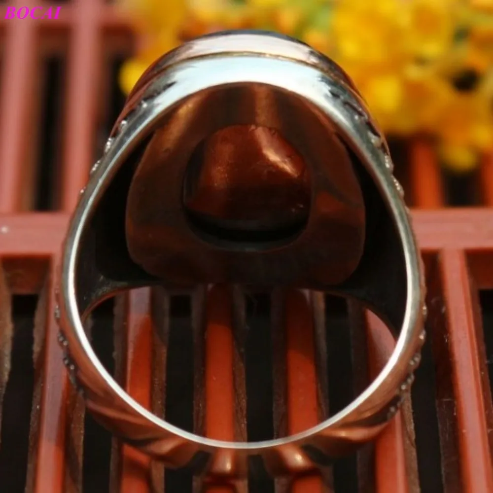 

BOCAI S925 sterling silver male ring 2020 new jewelry high quality antique Middle East popular man's Thai silver agate rings