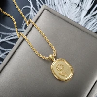 zmfashion stylish oval flower pendant stainless steel gold color necklace for women men chain choker vintage fashion jewelry