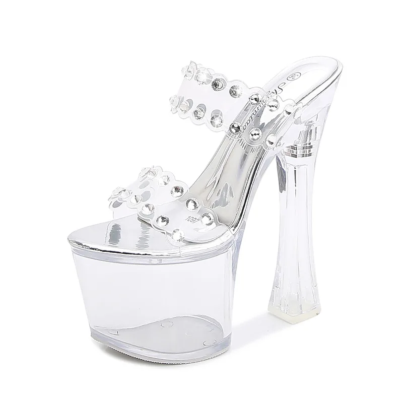 

Sexy Fashion High Heel Sandals Women Summer Rhinestone Transparent High Heel Sandals Slippers Banquet Nightclub Sandals Women