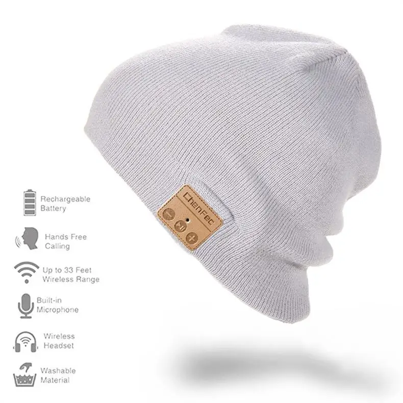 Bluetooth шапка, Bluetooth 4,2 шапочка, теплая вязаная музыкальная шапка, беспроводные наушники, гарнитура, наушники, встроенный микрофон и динамик - Цвет: Серебристый