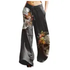 Женские брюки на Хэллоуин, широкие брюки с принтом черепа, кота, цветов, с карманами, прямые повседневные брюки с высокой талией