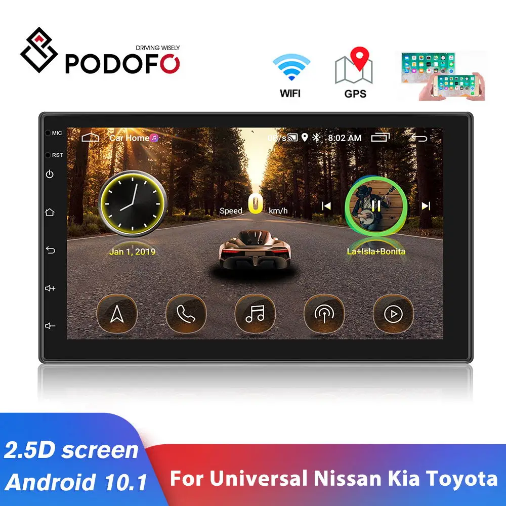Podofo 2Din GPS Android 10 1 автомобильное радио 7 ''Автомобильный мультимедийный плеер