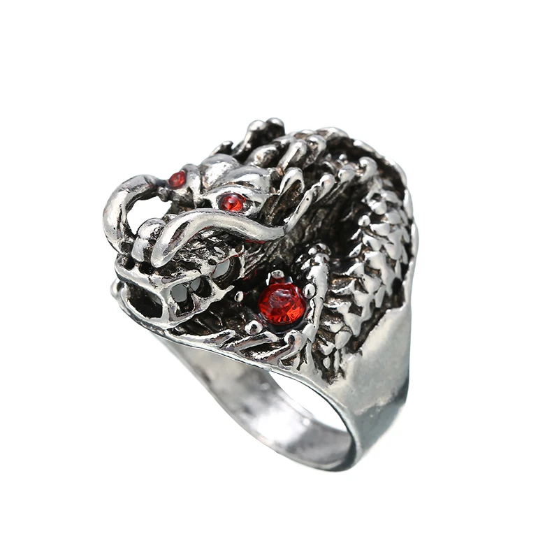 Готическое мужское кольцо в стиле панк античное с драконом хип хоп красные