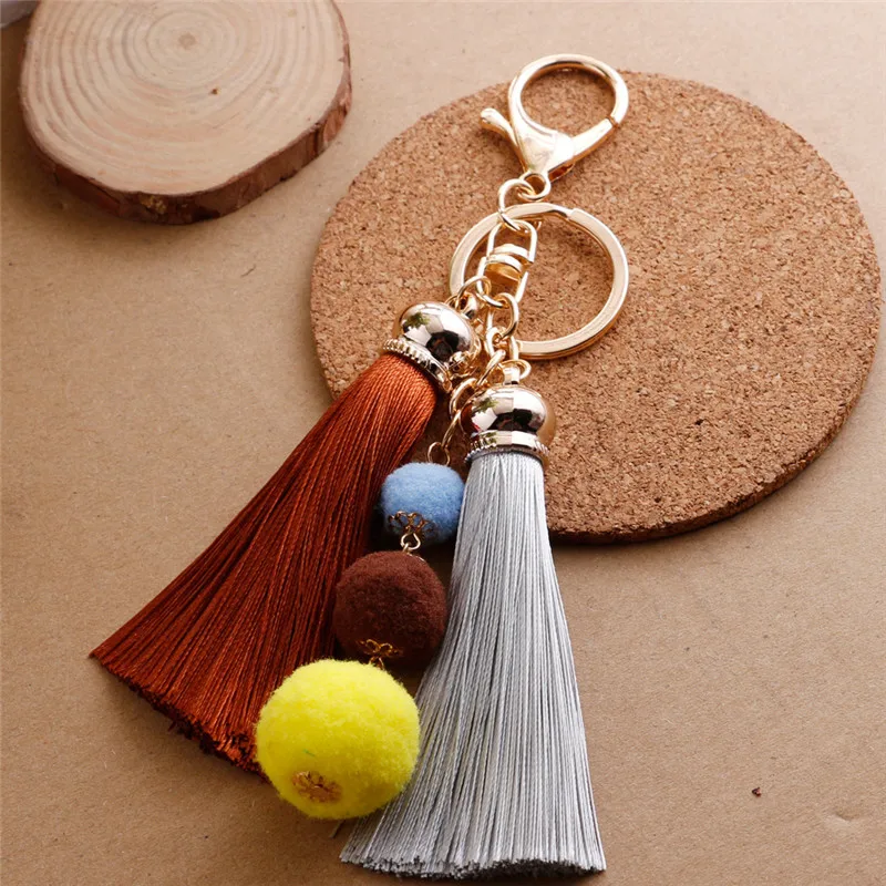 Женские брелки в богемном стиле с разноцветными кисточками и помпонами для сумок