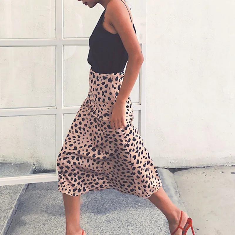

Vintage Leopard Print Chiffon Long Skirts For Women Elastic High Waist 2021 Summer Simple Style Pink Y2k Boho Midi Mujer Skirt