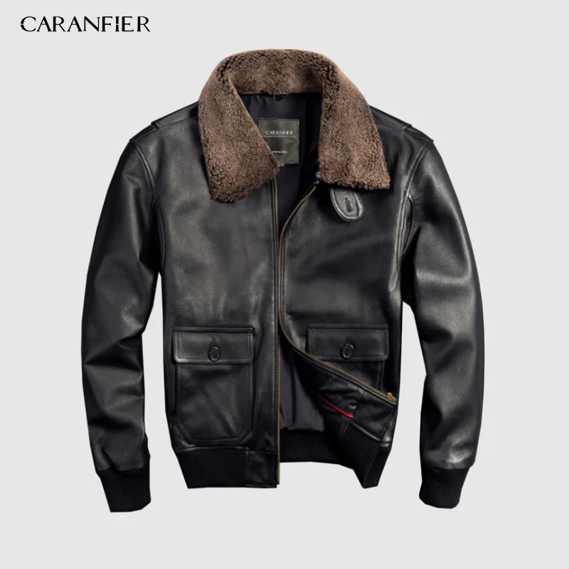 CARANFIER Air Force летный Костюм Пилота меховой воротник плотная теплая кожаная куртка