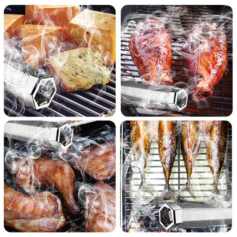 15cm BBQ Smoke Generators Stainless Steel Round Holes Pellet Smoker Tube Hexagon Cold Smoking Wood Barbecue Accessories | Дом и сад