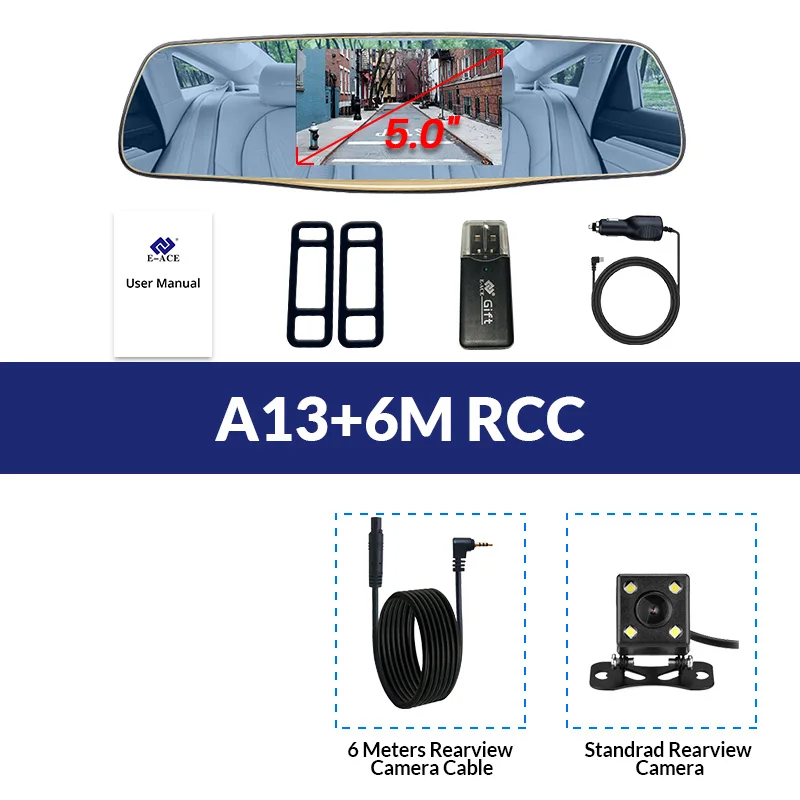 A13-6M RCC E-ACE, Автомобильный видеорегистратор, зеркальная камера, FHD 1080 P, видео рекордер, двойной объектив с камерой заднего вида, авто регистратор, автомобильная камера, видеорегистратор - Название цвета: A13-6M RCC