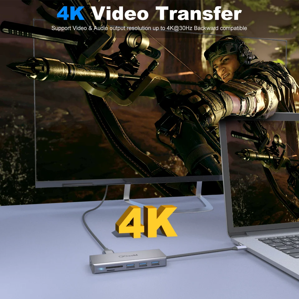 QGeeM USB C концентратор для Macbook Pro/Air HDMI VGA Micro SD кард ридеры RJ45 Aux PD OTG мульти usb хаб Тип 3