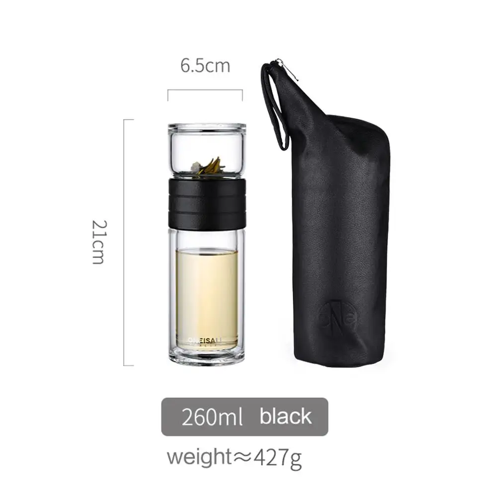 Black 260ml Oneisall чайная бутылка для воды, посуда для путешествий, портативная, с двойными стенками, стеклянный, чайный инфузионный стакан, фильтры из нержавеющей стали, фильтр для чая - Цвет: Black 260ml