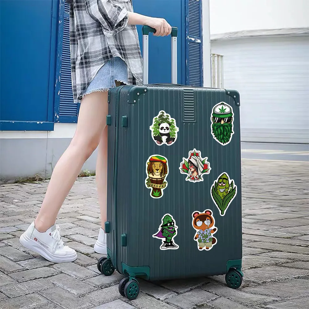 

50pcs Hemp Leaf Stickers Waterproof PVC Helmet Notebook Refrigerator Suitcase Skateboard Guitar Decoration Graffiti Stickers