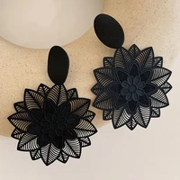 gothic hollow black round flower leaf butterfly stud earrings for women fashion big heart rose pendientes party jewelry brincos