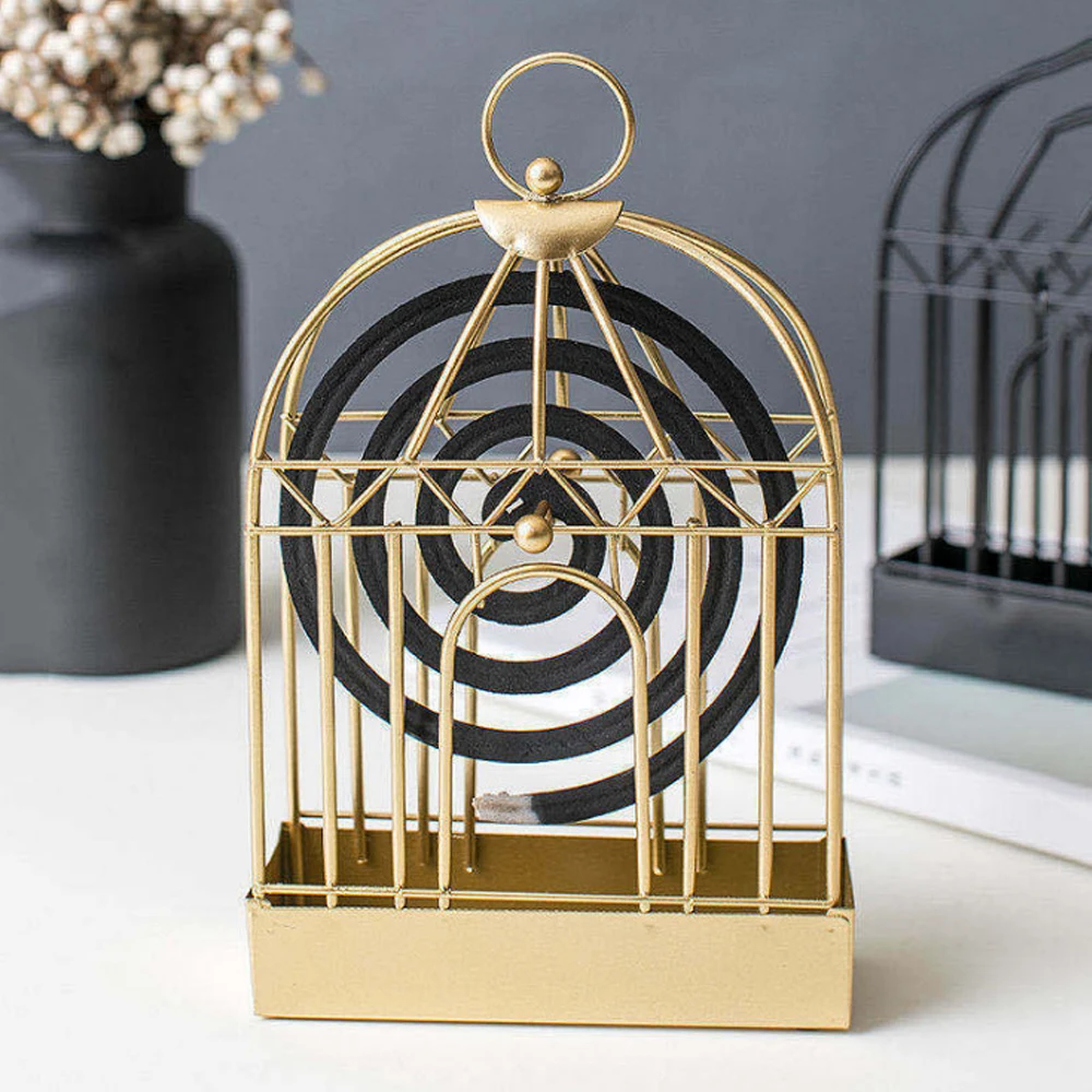 

Mosquito Coil Holder Bird Cage Shape Retro Metal Iron Art Mosquito Repellent Incense Hanging Rack For Bedroom Study Kitchen