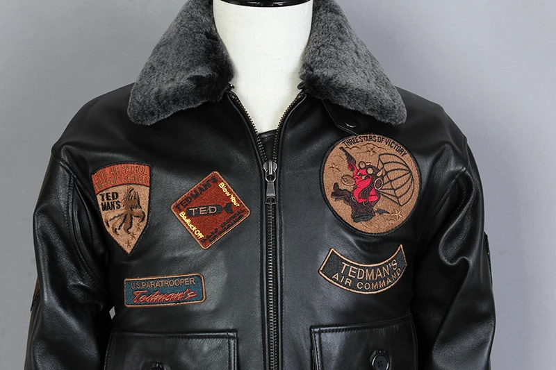 

AVIREX FLY Air Force Flight Biker Motorcycle Fur Collar G1 Genuine Leather Jacket Men Black Sheepskin Winter Coat