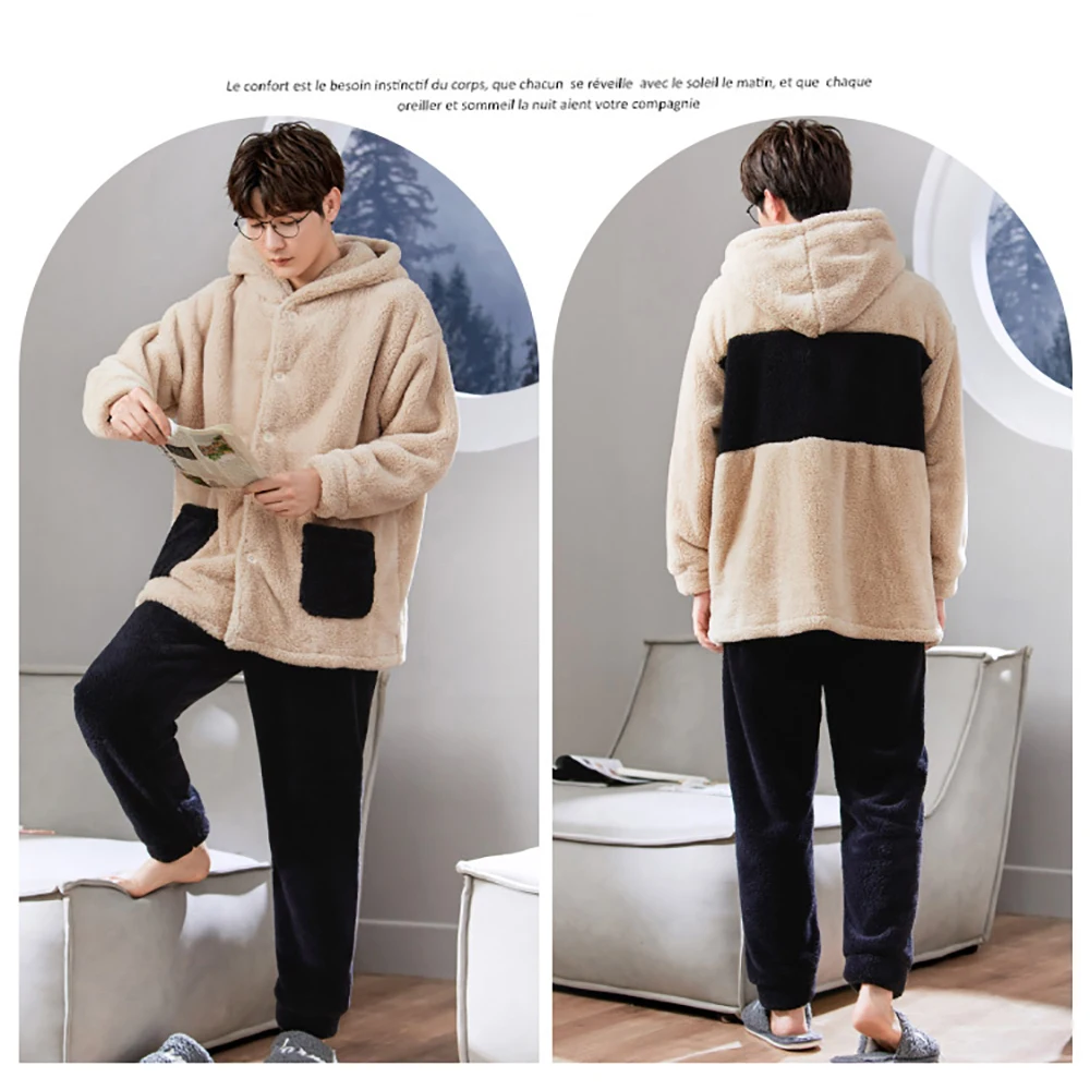 Winter Couple Pajamas Men Pajama Sets Double Sides Flannel Thick Warm Pijama Fashion Embroidery Sleep Tops Antistatic Loungewear