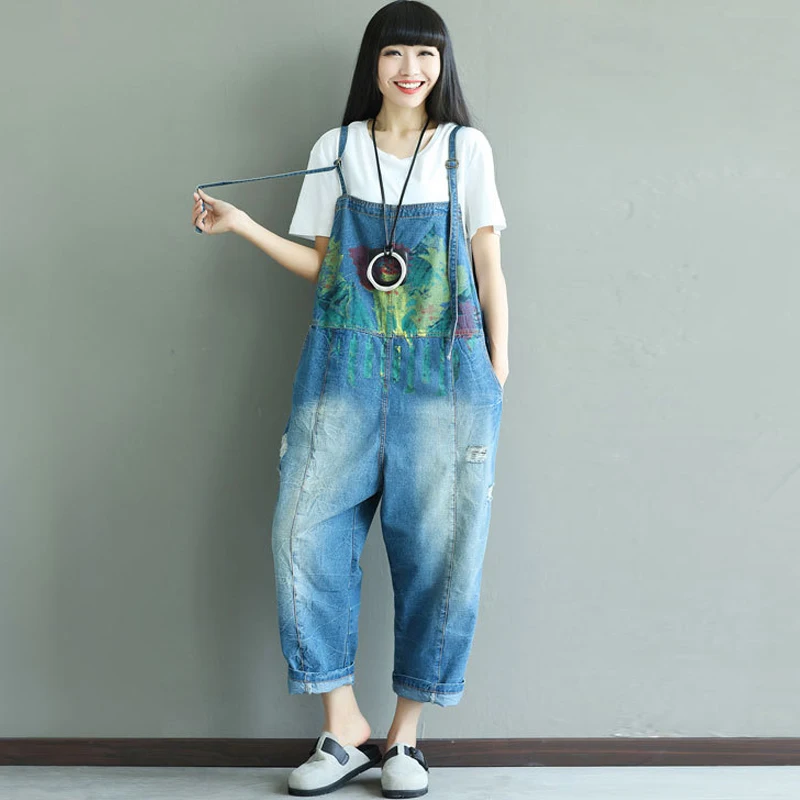 

Suspender Jumpsuit Ripped Jeans Women Dungarees Vintage Denim Romper Sleeveless Baggy Harem Pants Bib Overalls Trouser Plus Size