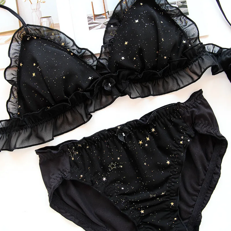 Комплект женского кружевного нижнего белья с оборками бесшовное нижнее белье |