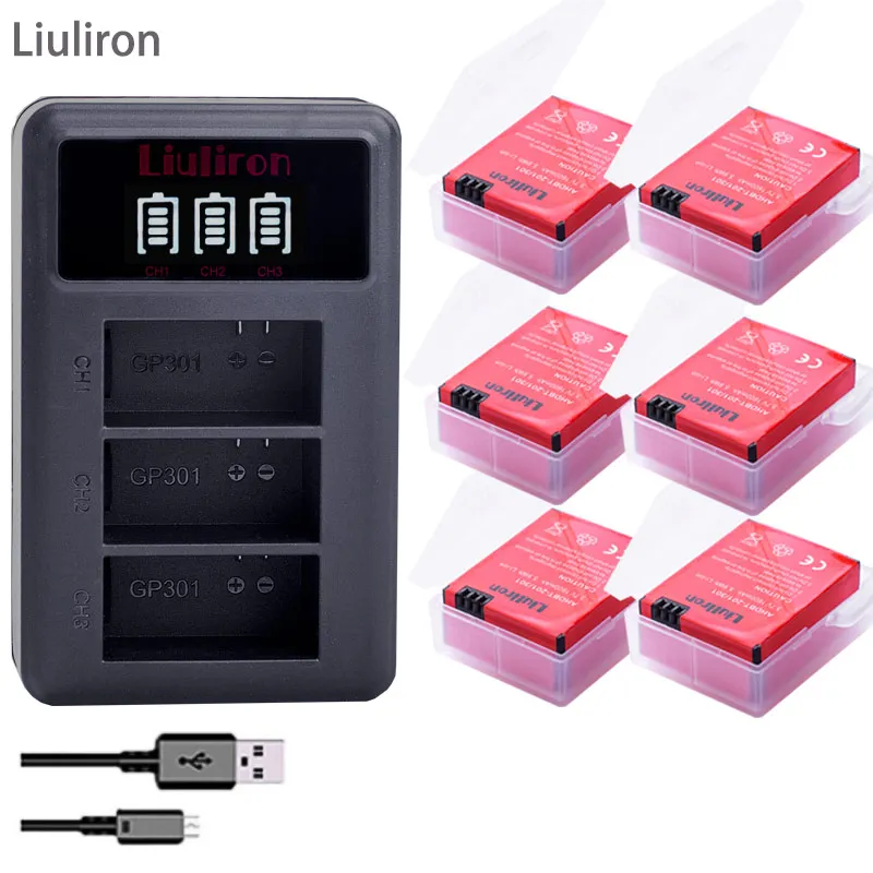 charger and 6battery Go Pro hero 3 3+ gopro3 gopro 3 hero 3 батареи для Gopro hero 3 3+ Black Edition белый серебряный выпуск HD камеры аксессуары - Цвет: charger and 6battery