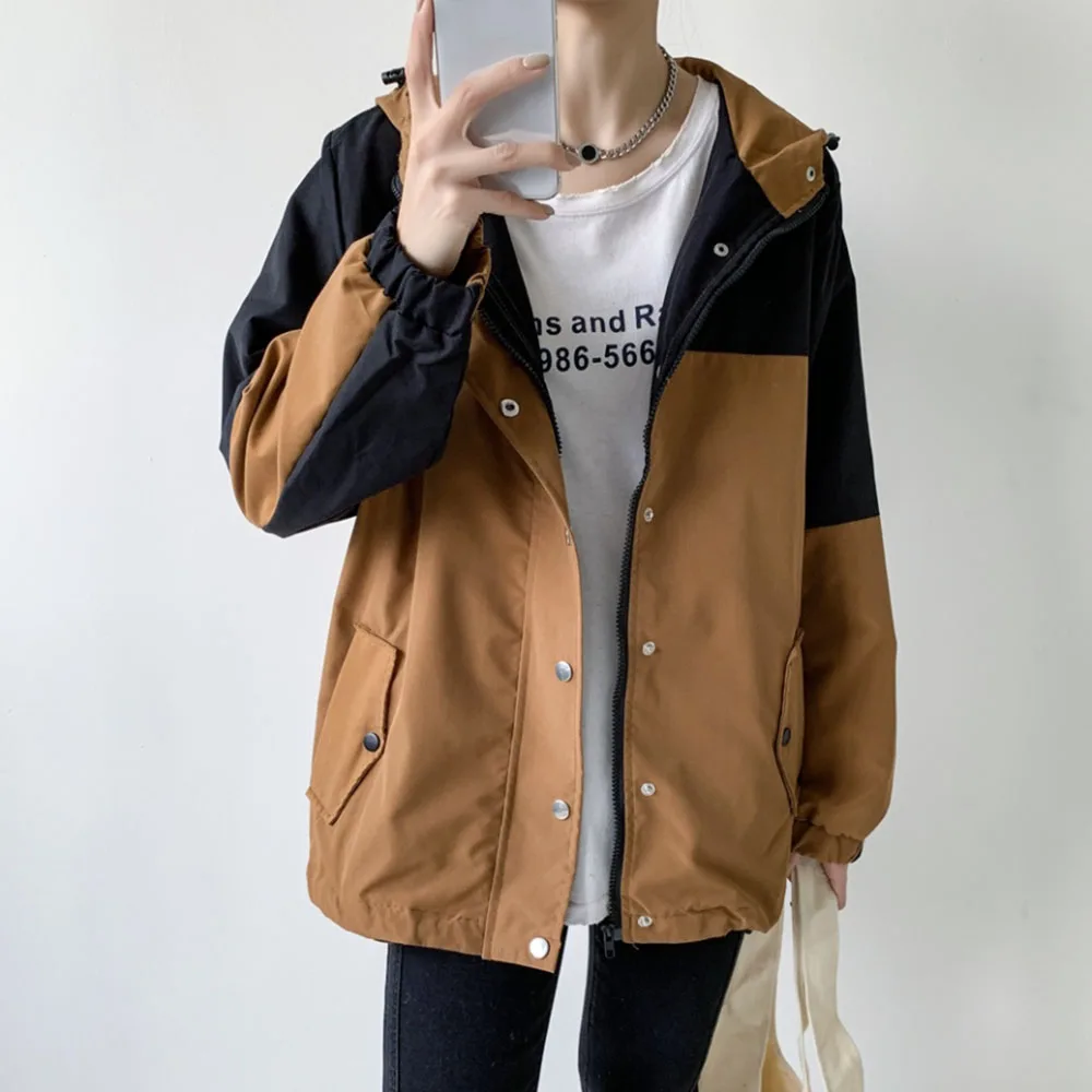 

Women Jackets Autumn 2021 Patchwork Korean Loose Jacket Hooded Women Thin All-match Japanese Wind Jacket Fashion Korean Top