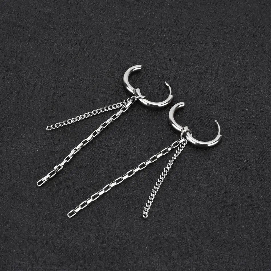 WOWTIGER НОВАЯ ЦЕПОЧКА из нержавеющей стали с кисточкой клипсовые серьги для мужчин