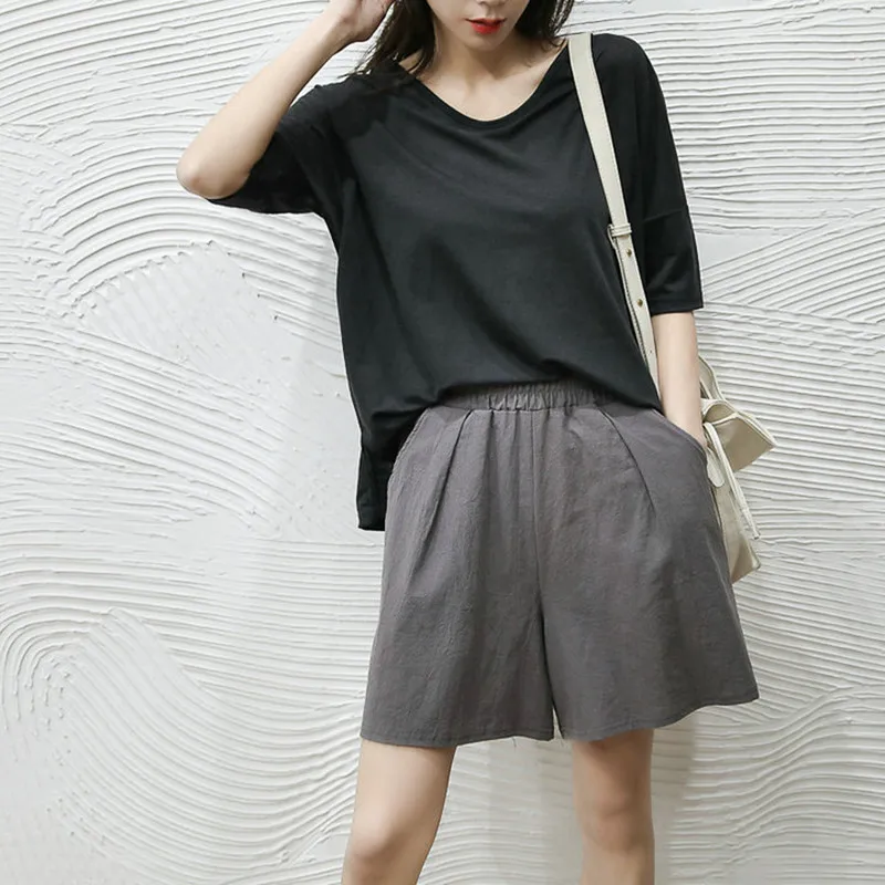 

Sport Summer Shorts Women Solid Color Pant Casual Trousers Big Size Pockets Cotton Linen Pant Fashion Student Fitness Clothes