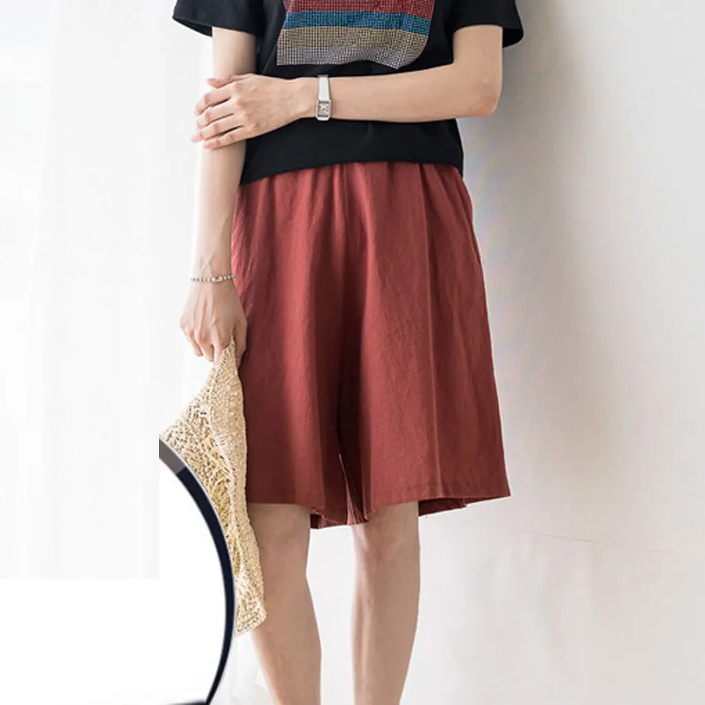 Женские повседневные брюки до колена свободные популярные из хлопка и льна