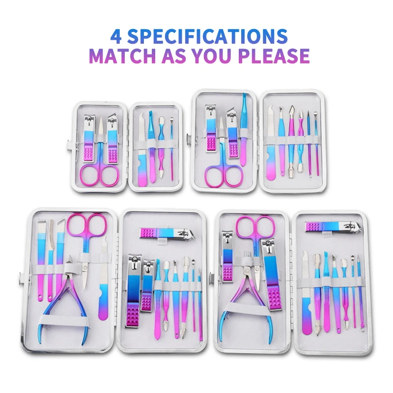 

7/10/12/15pcs Titanium Colorful Nail Clippers Set Professional Scissors Suit With Box Trimmer Grooming Manicure Cutter Kit TSLM1