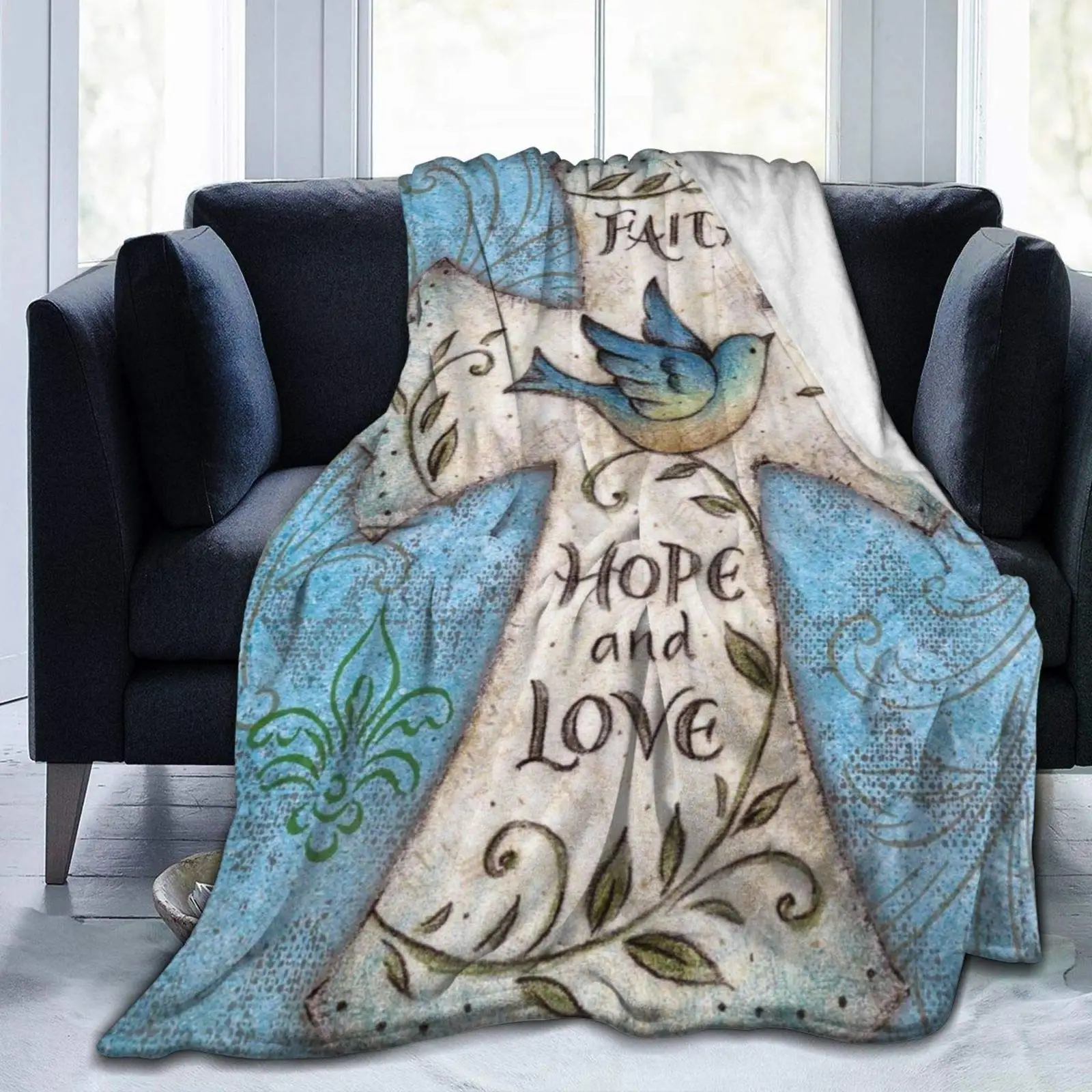 

Hope and Love Religious Cross Easter Faith Flannel Throw Blankets Super Soft Warm Plush Fluffy Lightweight Cozy Fuzzy Fleece
