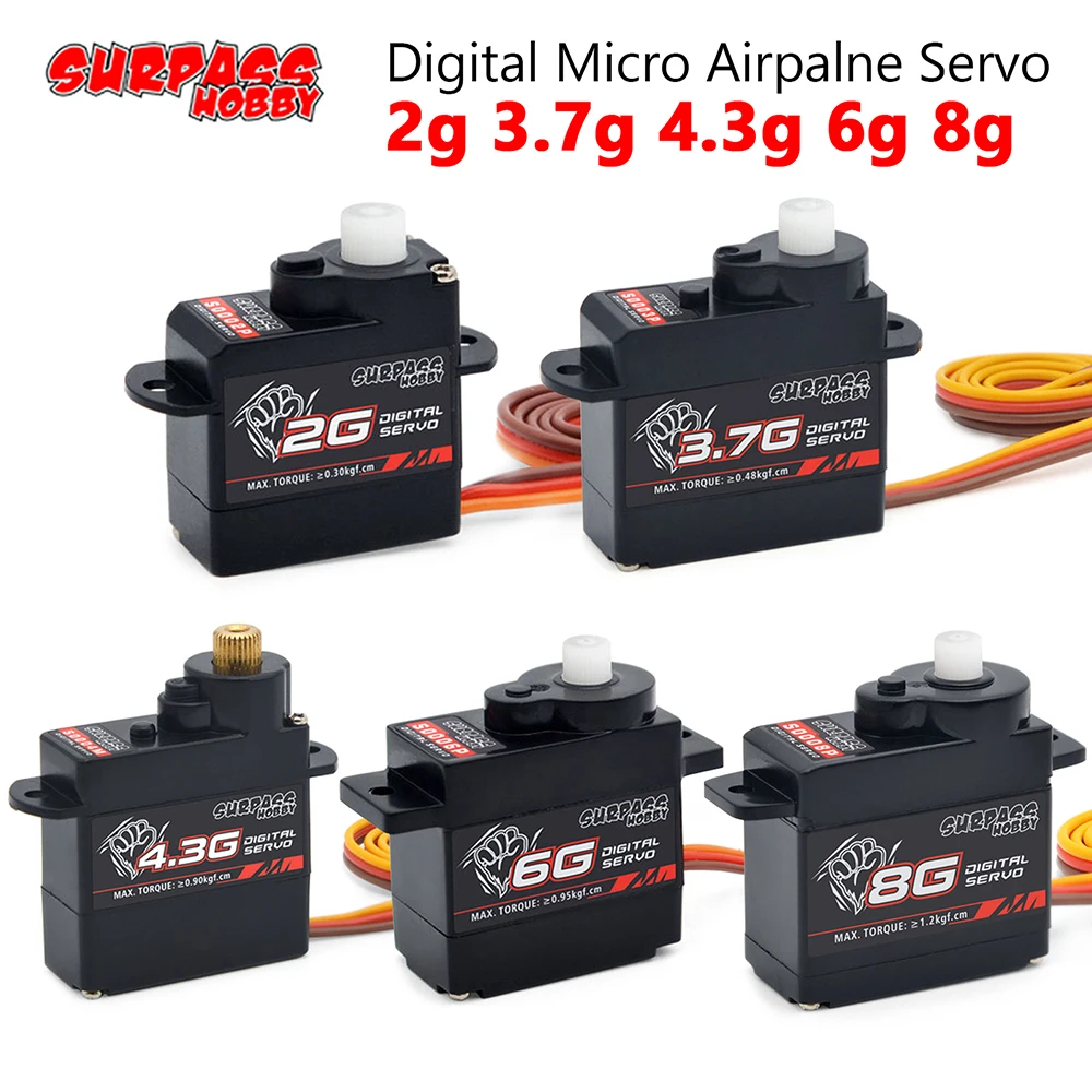

Surpass Hobby Airplane Digital Servo 2g 3.7g 4.3g 6g 8g Micro Plastic Gear Mini Servos for 1/24 RC Car Fixed-wing Helicopter
