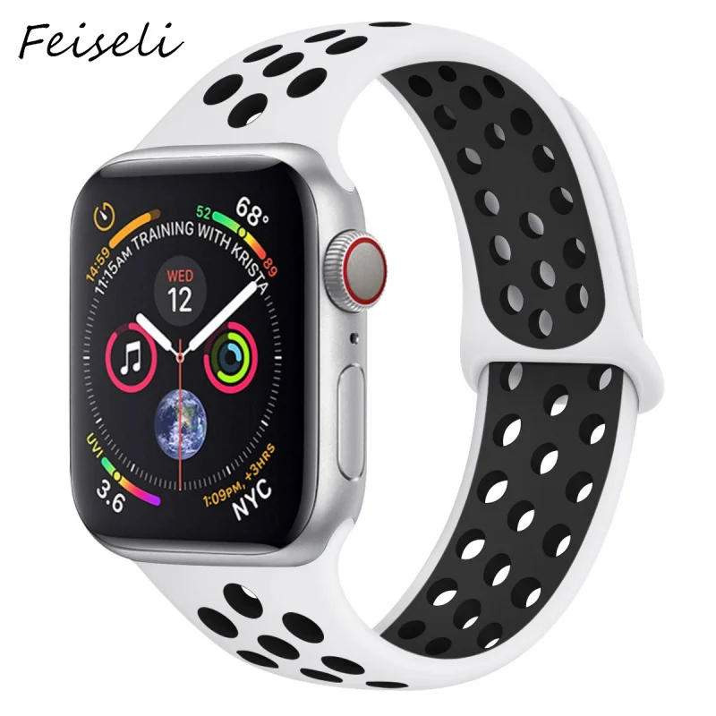 Feiseli для Apple Watch Band 1 2 3 4 5 Спортивные Мягкие силиконовые 38 мм 40 42 44 iwatch сменный