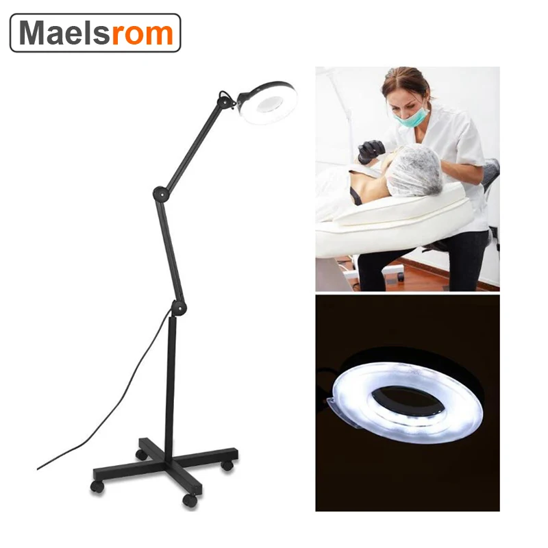 Magnifying Vertical Lamp LED Cosmetic Light 8X Dental Magnifier Lamp Floor Stand Clip Desk Magnifier for Spa Salon Nail Tattoo