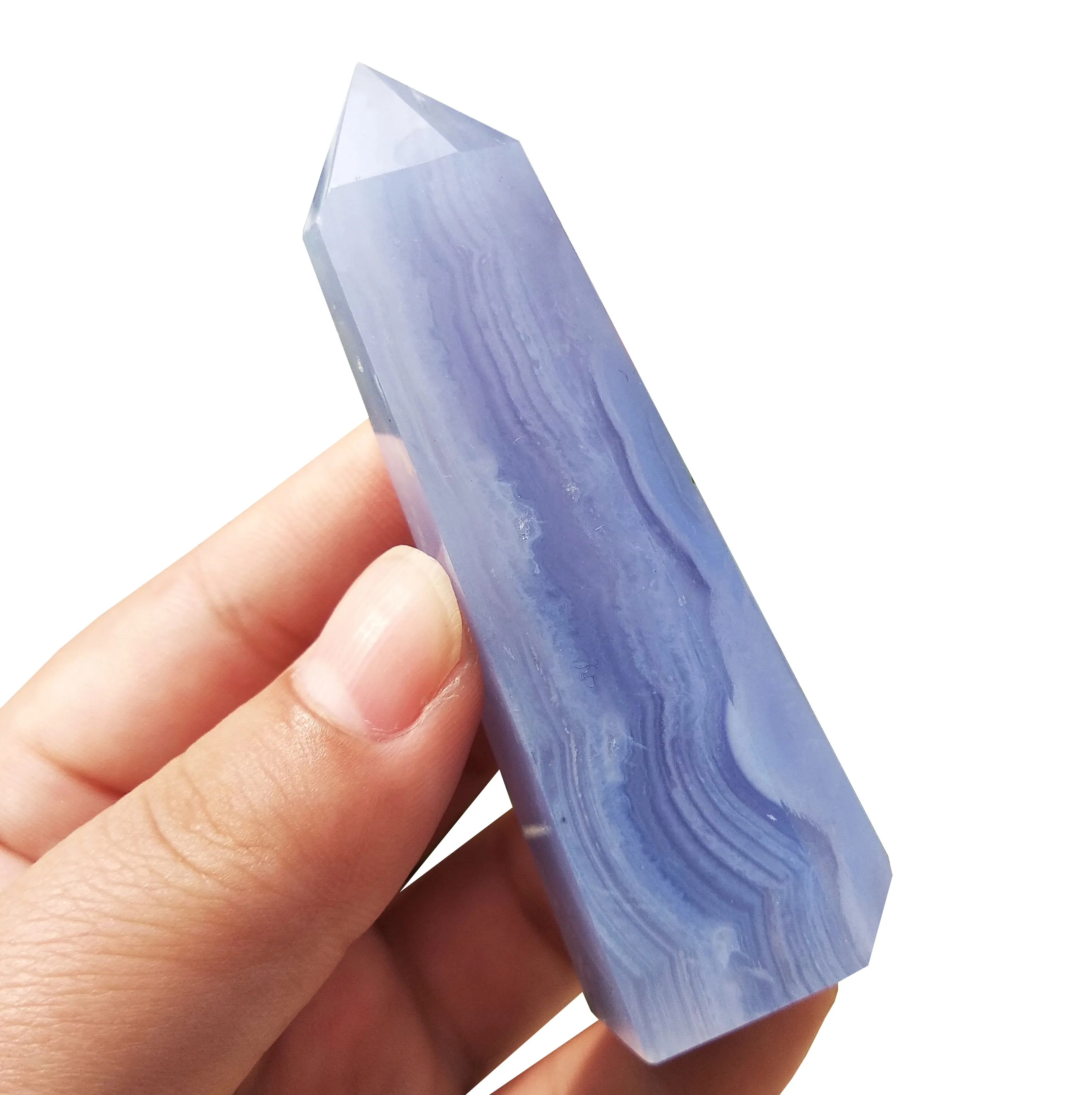 

1PC Natural crystal blue lace agate crystal point mineral ornament healing wand home decor DIY Gift Decoration