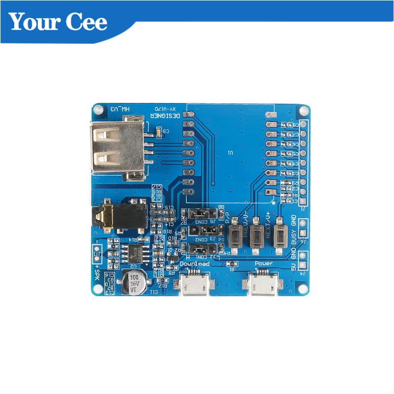 XY-V17B MP3 Player Module Serial Voice Development Board Controller Single Bus/IO Control/Support Card U Disk | Электронные