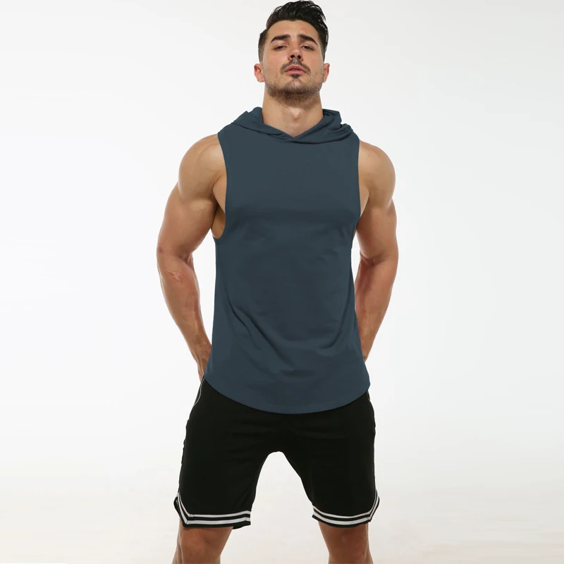Solid color 1 Хлопковая майка для спортзала, мужская рубашка без рукавов с капюшоном, одежда для бодибилдинга, фитнес, Мужская толстовка Jordan 23 с принтом - Цвет: Solid color 1