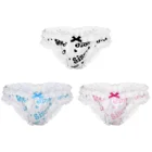 Мужские трусы брифы с бантиком, синие трусы брифы с высоким вырезом, бантиком и надписью, с оборками, нижнее белье для геев,