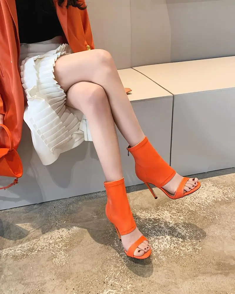 MORAZORA/Оранжевая женская обувь Сандалии гладиаторы Женские туфли на высоком
