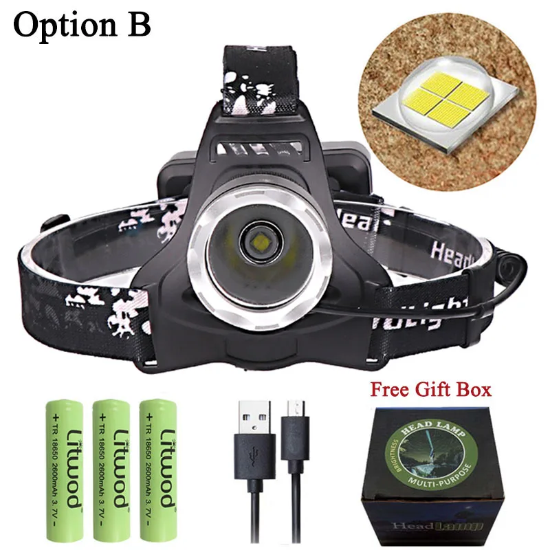 OPtion B Litwod Z402810 50000lum чип XHP70.2 высокая мощность светодиодный налобный фонарь мощный головной светильник фонарь XHP50 светильник - Испускаемый цвет: OPtion B